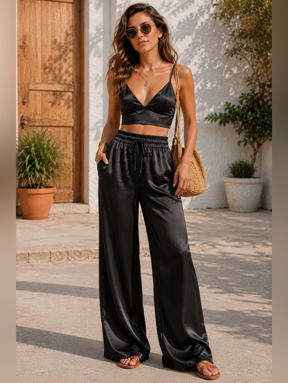 Black Satin Bralette Crop Top Size S Adjustable Straps Back Zip